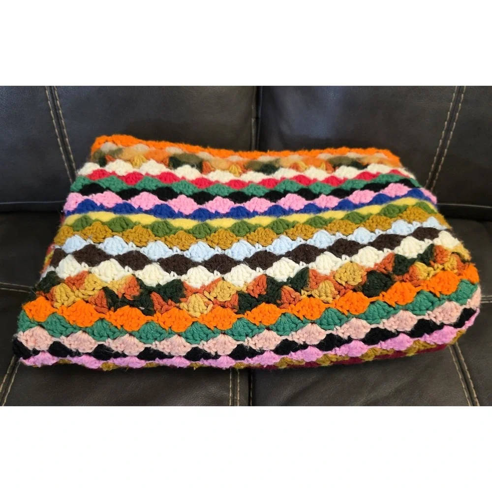 Grandma Afghan Throw‎ Vintage Handmade Blanket 44 X 52